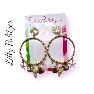 NWT Lilly Pulitzer Bamboo Gold Hoop Earrings with Starfish and Shell Charms